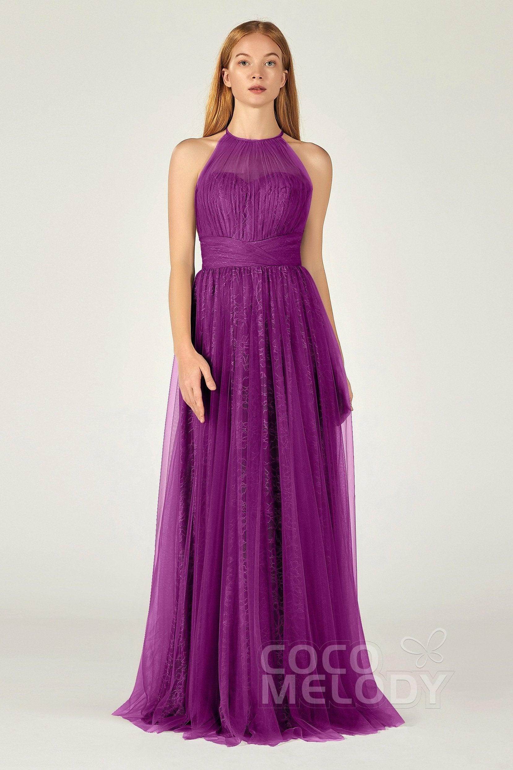 A-Line Floor Length Tulle Lace Bridesmaid Dress CB0377 - COCOMELODY